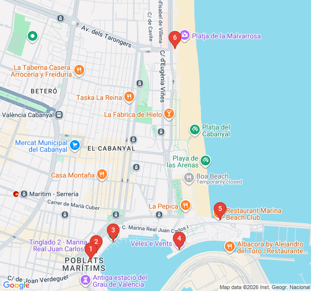 Route map for Sunset at the Marina and Port