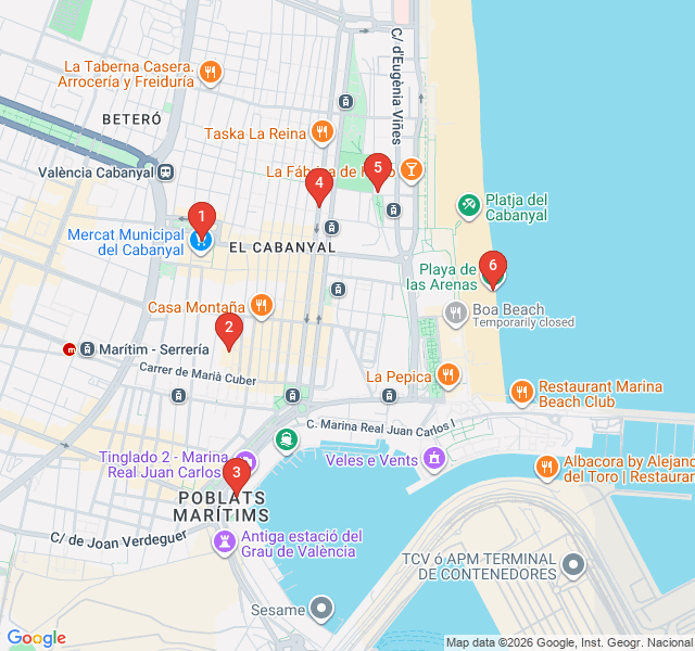Route map for Tiled Facades of El Cabanyal