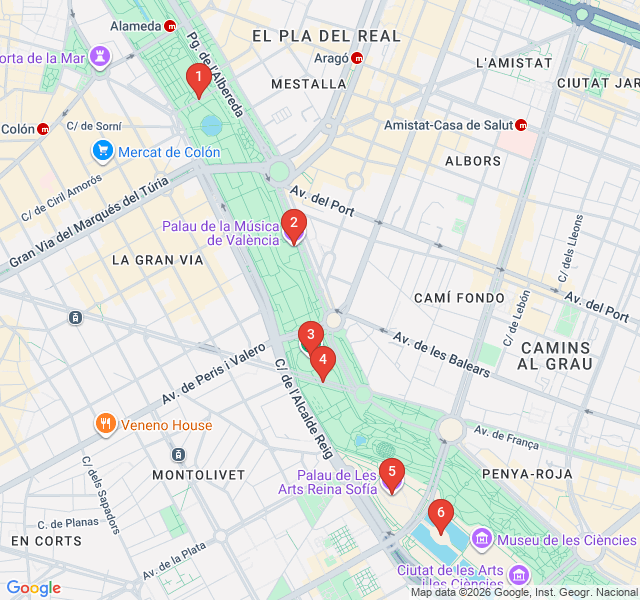 Route map for Turia Gardens: From River to Park