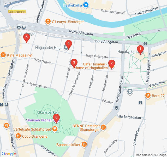 Route map for Haga's Wooden Heritage and Fika Culture