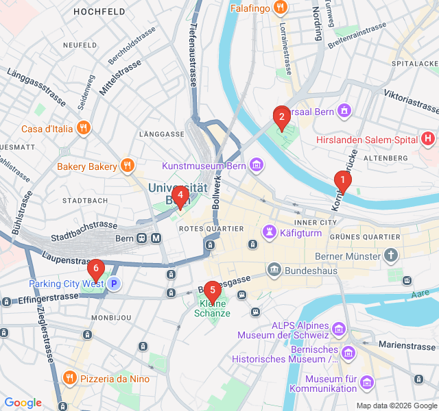 Route map for Bern’s Botanical and Green Escapes