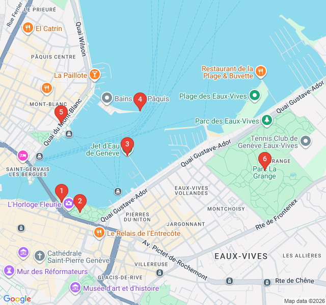 Route map for Lakeside Elegance: Jet d'Eau and English Gardens