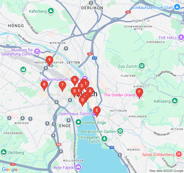Route map for The Sweet Side of Zurich: A Chocolate Walk