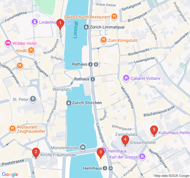 Route map for The Reformation Trail: Zwingli’s Zurich