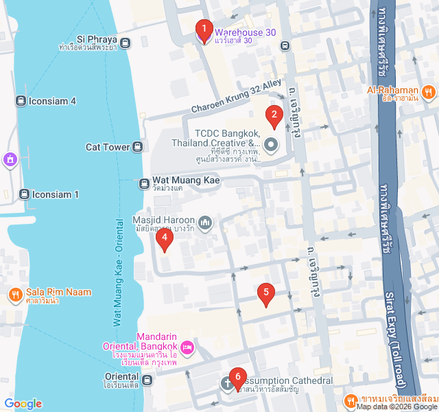 Route map for Charoen Krung: The Creative District Trail