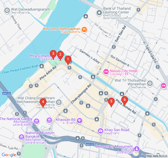 Route map for Phra Athit Morning: Forts and Riverside Parks
