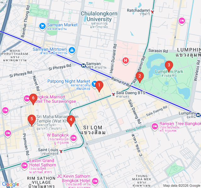 Route map for Silom: Financial District to Green Oasis