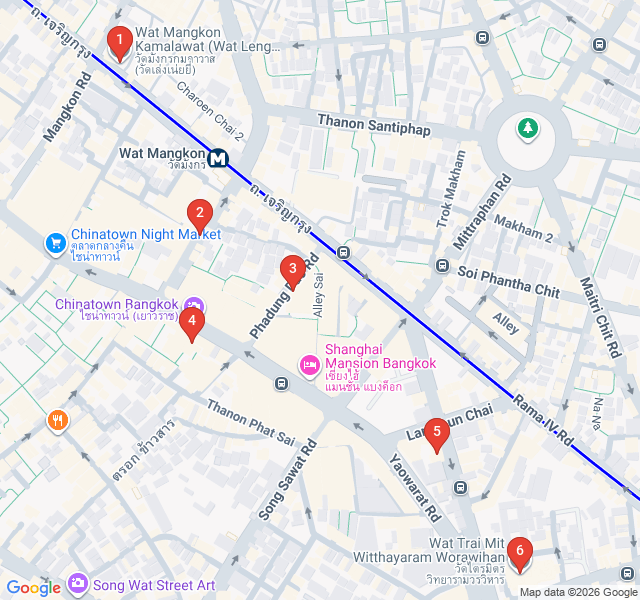 Route map for Yaowarat After Dark: A Street Food Odyssey