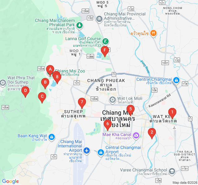 Route map for The Monk's Trail to Wat Pha Lat
