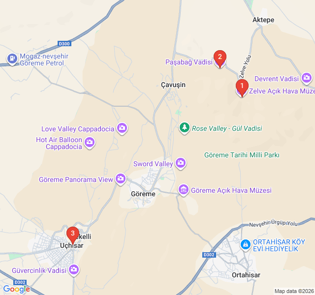 Route map for Monks and Mushrooms: The Fairy Chimneys of Paşabağ