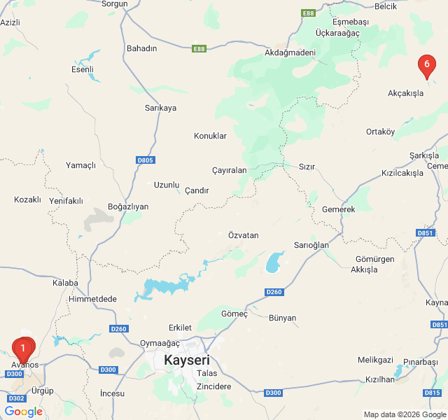 Route map for Riverside Artisans: The Red Clay of Avanos