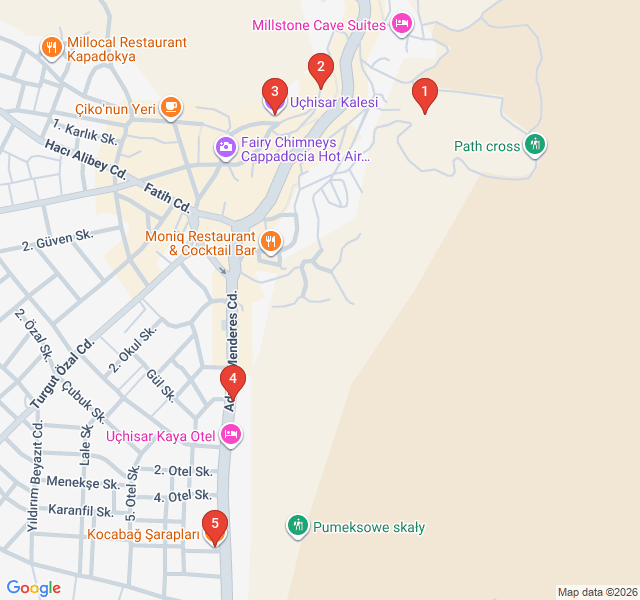 Route map for Uçhisar Peak: The Highest Point of Cappadocia