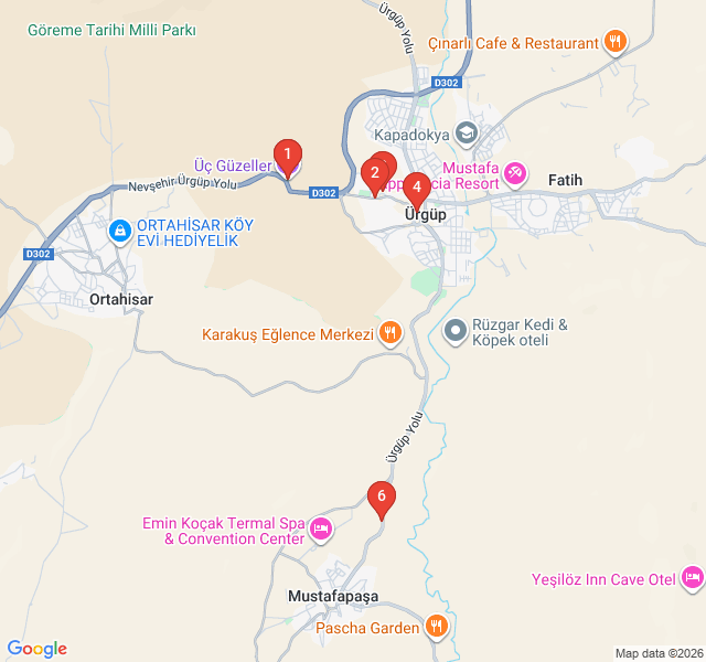 Route map for Ürgüp Heritage: Fairies, Wine, and Stone Mansions