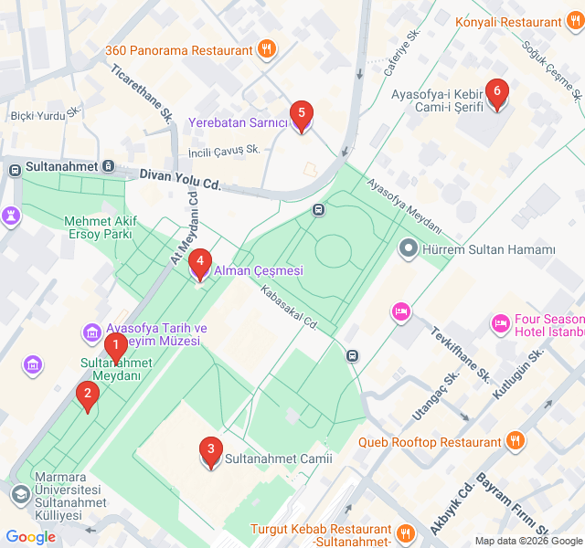 Route map for Sultanahmet: The Imperial Heart of Byzantium and Rome