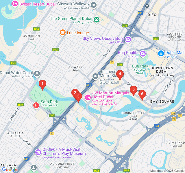 Route map for Canal Dreams: The Business Bay Waterfront