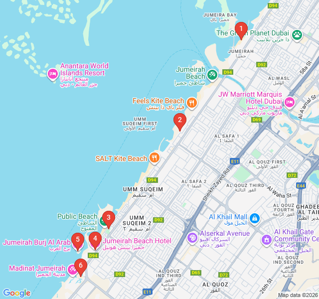 Route map for Coastal Views and the Burj Al Arab