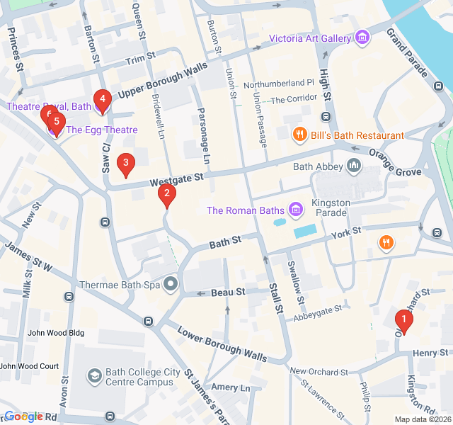 Route map for Center Stage: Bath’s Performance and Theatre Walk