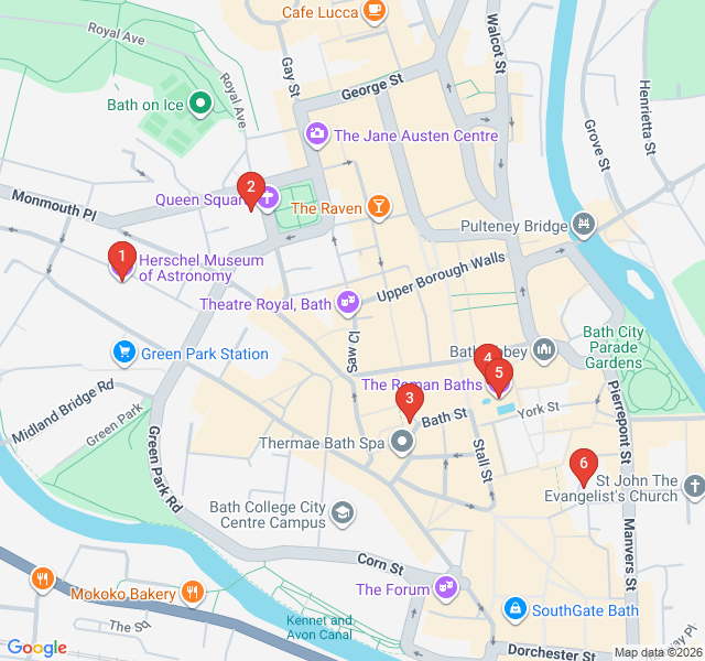 Route map for Stars and Spas: Bath's Scientific Discovery Route