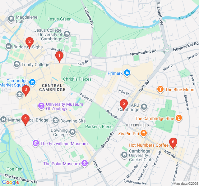 Route map for The Cambridge Caffeine Trail: Specialty Coffee and Cozy Cafes
