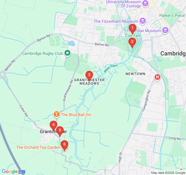 Route map for The Romantic Meadows: Cambridge to Grantchester