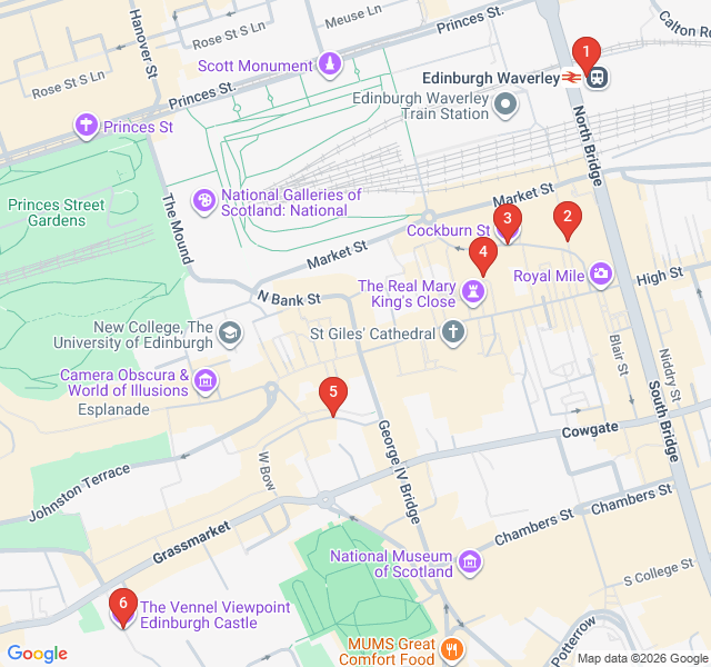 Route map for Edinburgh on Screen: Famous Film and TV Locations