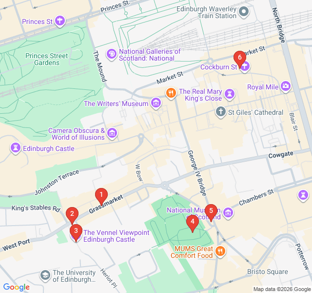 Route map for Paws and Pastries: The Greyfriars and Grassmarket Family Trail
