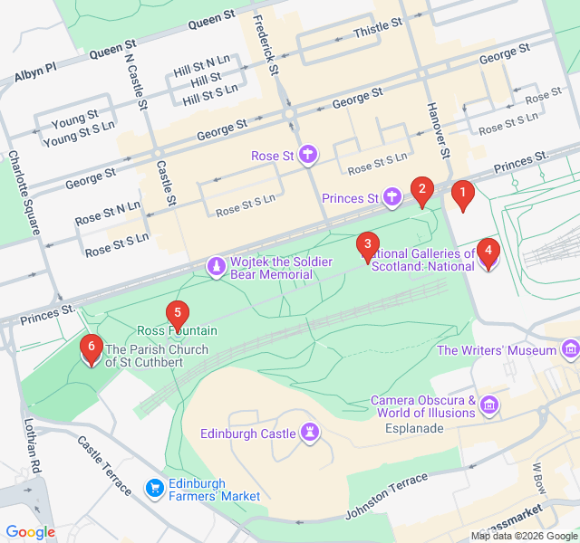 Route map for The Mound and Princes Street Gardens