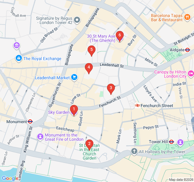Route map for The City’s Modern Giants: Steel, Glass & Sky Gardens