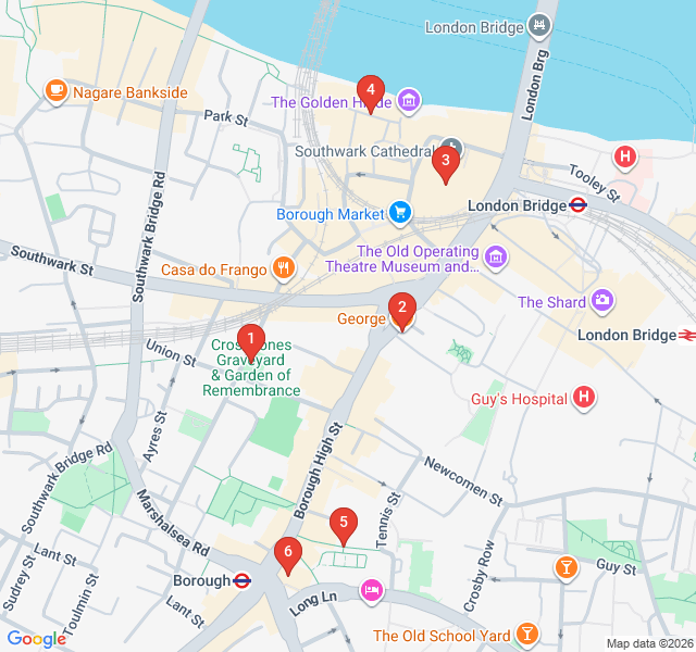 Route map for Dickensian Southwark: Literary Trails of the City