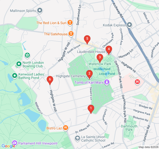 Route map for Highgate’s Gothic Grandeur & Village Vibe