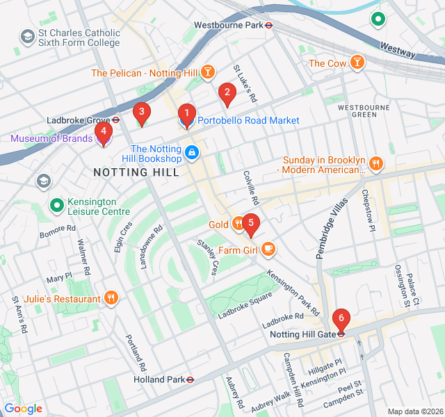 Route map for Notting Hill Charm: Pastel Houses & Portobello Market