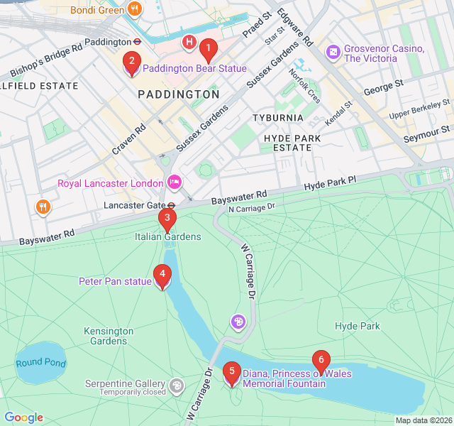 Route map for Paddington & Hyde Park: Family Adventure