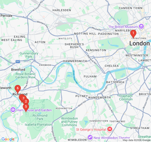 Route map for Richmond Riverside: Deer, Terraces & Thames Views