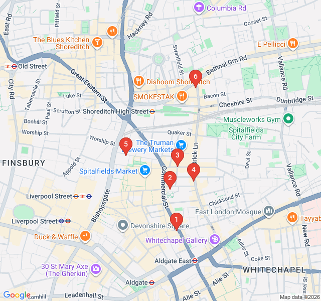 Route map for Spitalfields & Brick Lane: A Tale of Two Immigrations