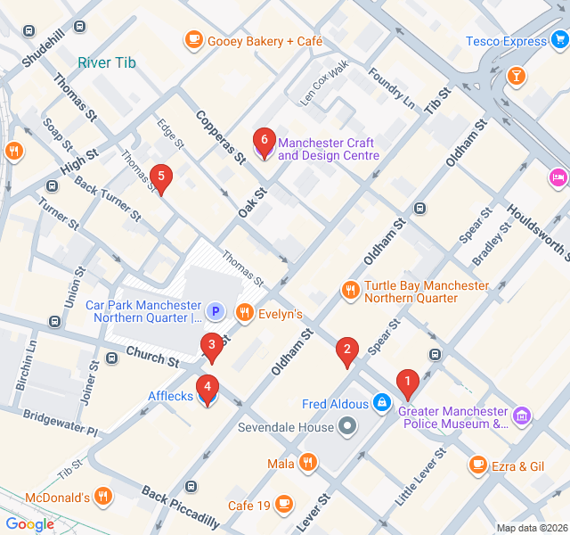 Route map for Northern Quarter Street Art and Subculture