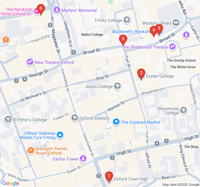 Route map for The Inspector Morse Mystery Trail