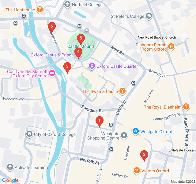 Route map for Oxford’s West End: From Castle to Prison