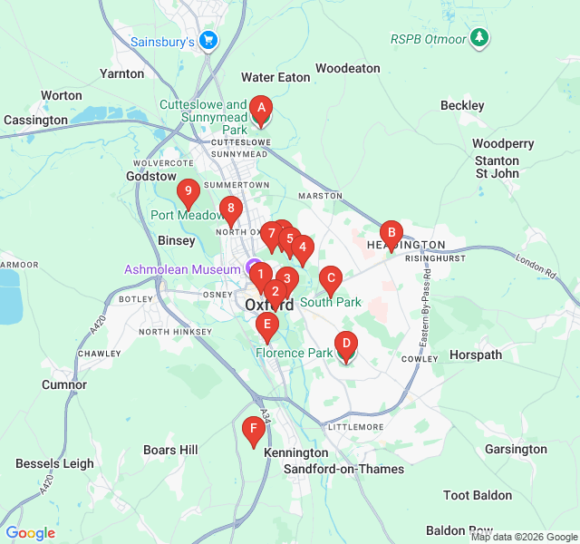Route map for The Great Stroll: University Parks & The Cherwell