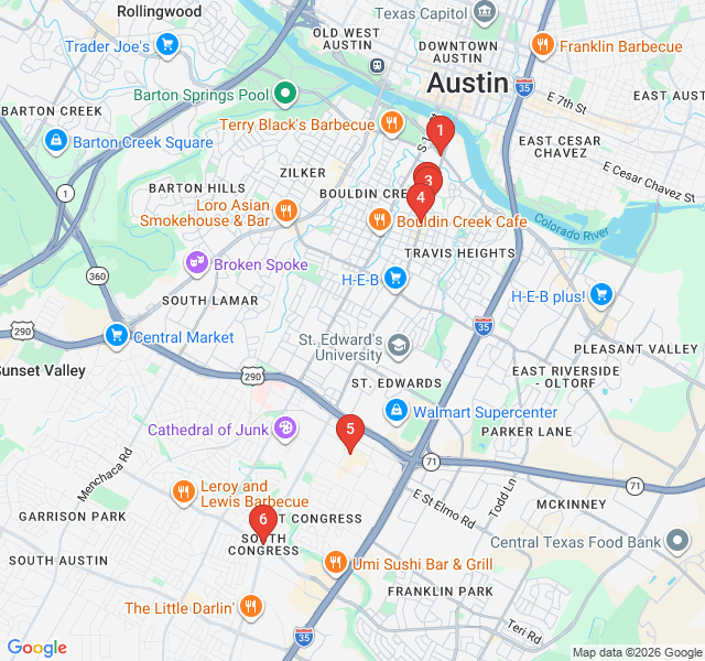 Route map for Keep Austin Weird: South Congress Cultural Walk