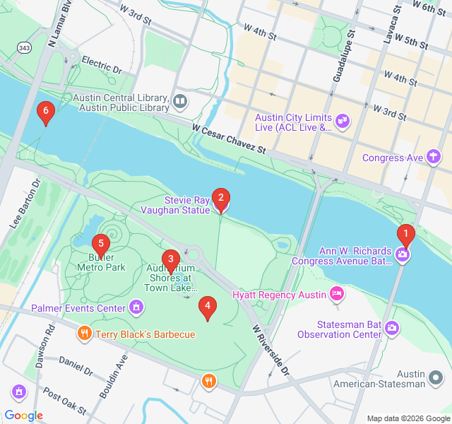 Route map for Skyline and Shoreline: Lady Bird Lake Hike and Bike
