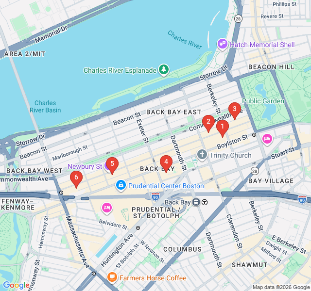 Route map for Newbury Street Style & Cafe Culture