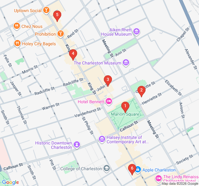 Route map for King Street Vibes: Modern Charleston Nightlife