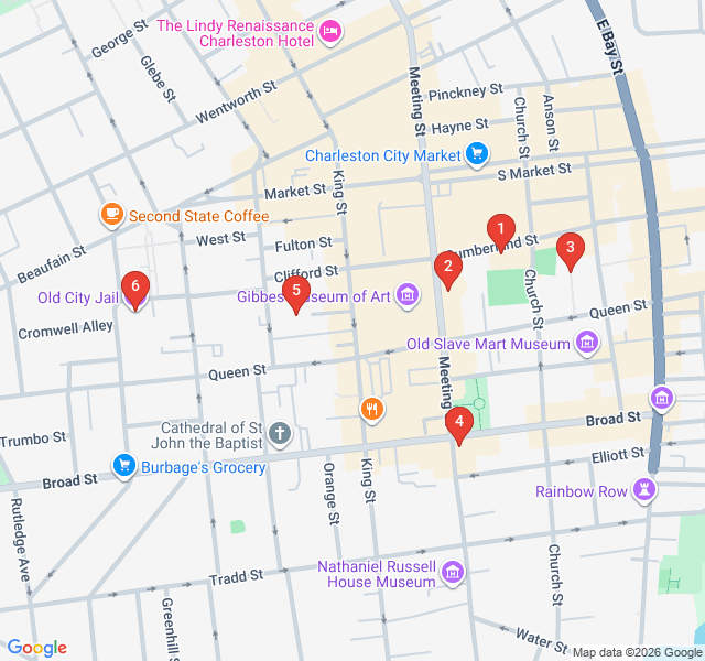 Route map for Shadows of the Holy City: A Gothic Charleston Stroll