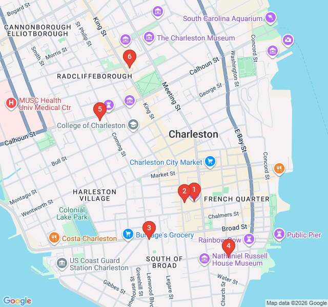 Route map for The Pen and the Palmetto: Charleston’s Literary Landmarks