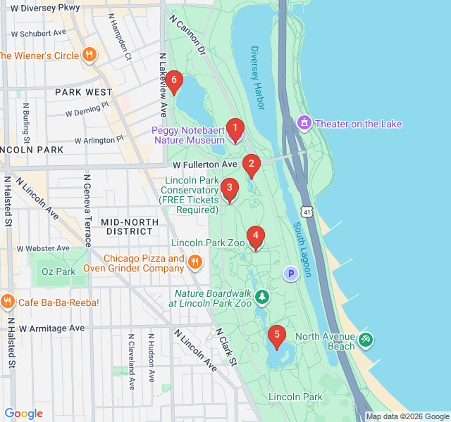 Route map for Nature in the City: Lincoln Park’s Gardens and Wildlife
