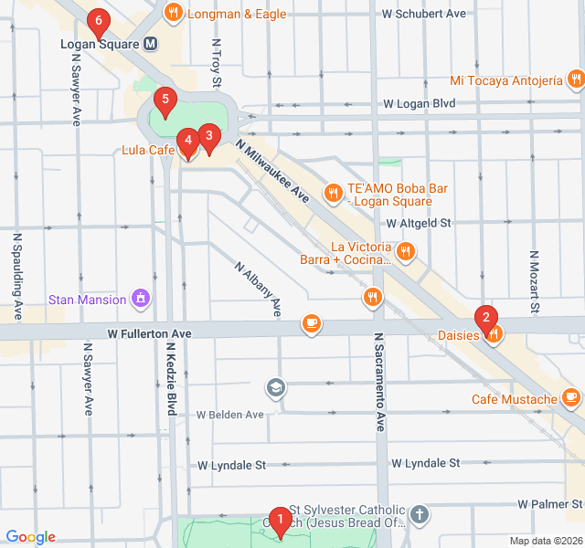 Route map for Hipster Hubs: Coffee and Vintage in Logan Square