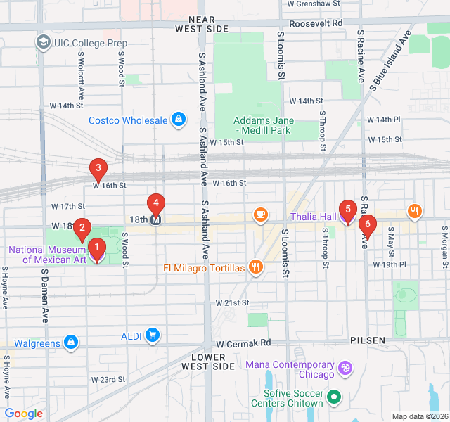 Route map for Murals of the Mexican Diaspora: Pilsen's Painted Streets