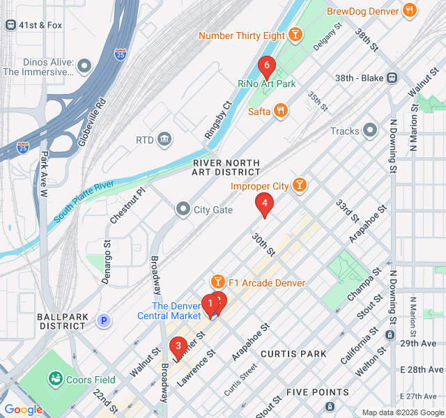 Route map for Murals and Makers of RiNo
