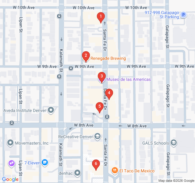 Route map for Santa Fe Drive Art District Walk