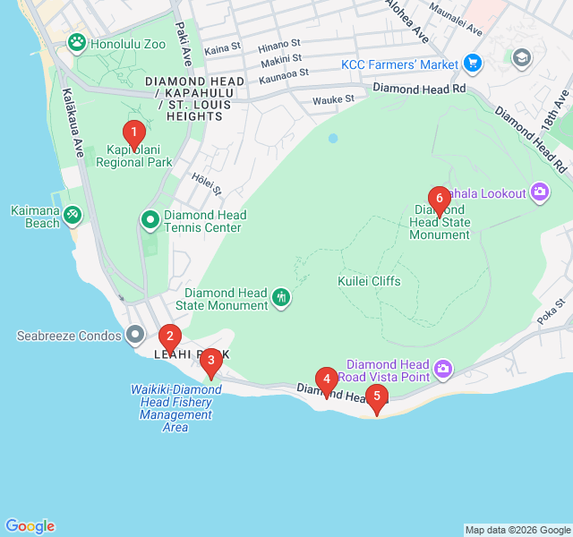 Route map for Diamond Head Heights: Volcanic Vistas & Coastal History